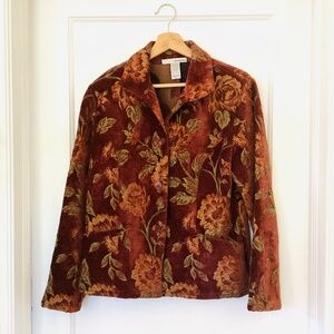 Two Star Dog Tapestry Jacquard Textured Jacket size S Burnt Orange Large Floral